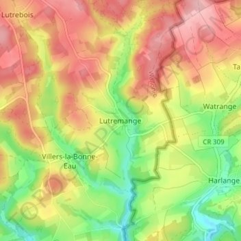 Carte topographique Lutremange, altitude, relief