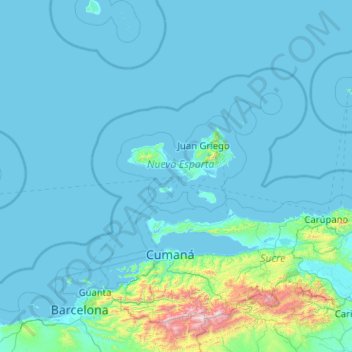 Carte topographique Margarita, altitude, relief