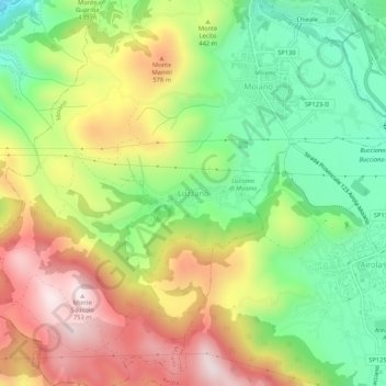 Carte topographique Luzzano, altitude, relief