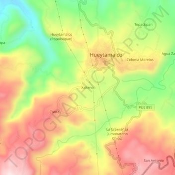 Carte topographique Xalteno, altitude, relief