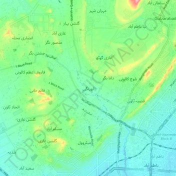 Carte topographique Orangi, altitude, relief