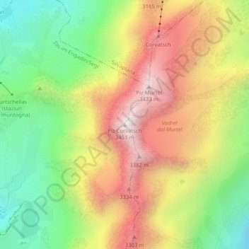 Carte topographique Piz Corvatsch, altitude, relief