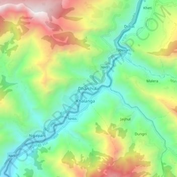 Carte topographique Dhārchula, altitude, relief