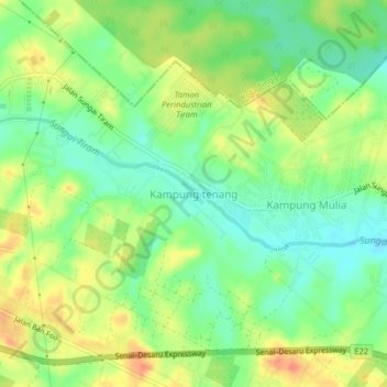 Carte topographique Kampung tenang, altitude, relief