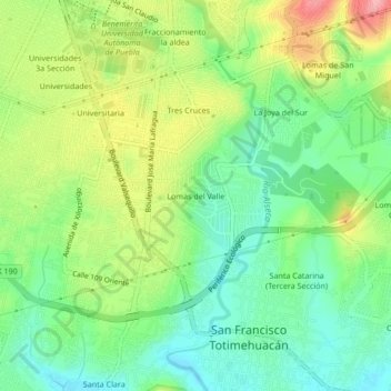 Carte topographique Lomas del Valle, altitude, relief