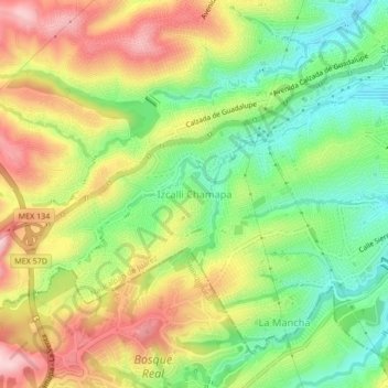 Carte topographique Izcalli Chamapa, altitude, relief