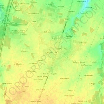 Carte topographique Pièces des Viviers, altitude, relief