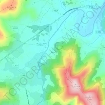 Carte topographique Arros, altitude, relief