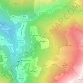 Carte topographique Le Planay Dessus, altitude, relief