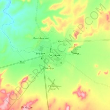 Carte topographique Carnarvon, altitude, relief