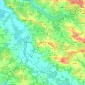 Carte topographique A Pouyouet, altitude, relief