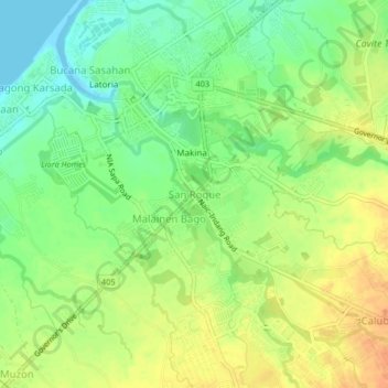 Carte topographique San Roque, altitude, relief