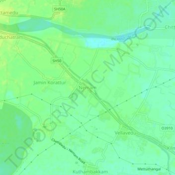 Carte topographique Nemam, altitude, relief