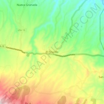 Carte topographique El Triunfo, altitude, relief