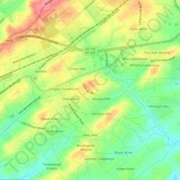 Carte topographique Robinson Forest, altitude, relief