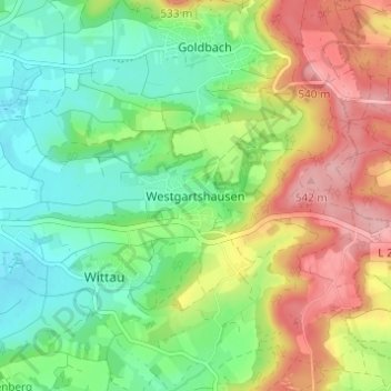 Carte topographique Westgartshausen, altitude, relief