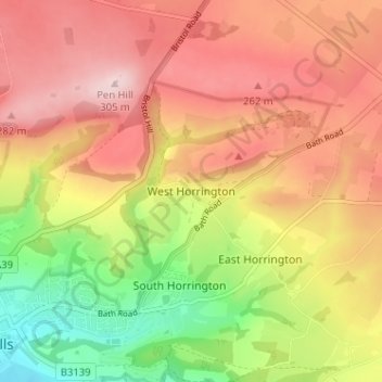 Carte topographique West Horrington, altitude, relief