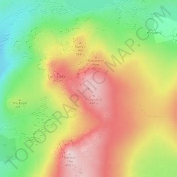 Carte topographique Woodend Height, altitude, relief