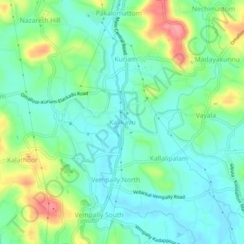 Carte topographique Kalikavu, altitude, relief