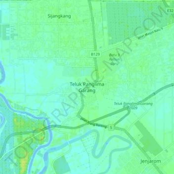 Carte topographique Teluk Panglima Garang, altitude, relief