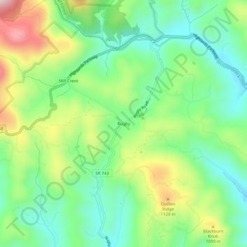 Carte topographique Rugby, altitude, relief