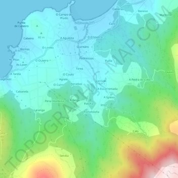 Carte topographique Carantoña, altitude, relief