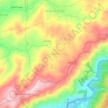 Carte topographique Folhadosa, altitude, relief