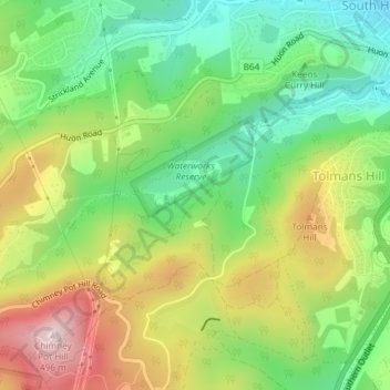 Carte topographique Waterworks Reserve, altitude, relief
