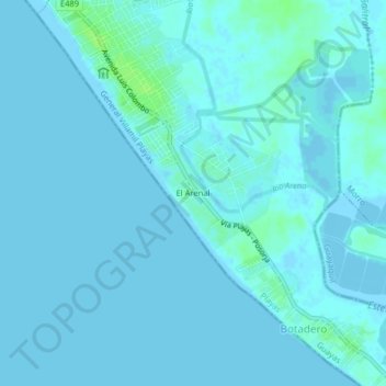 Carte topographique El Arenal, altitude, relief