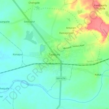 Carte topographique Tanduru, altitude, relief