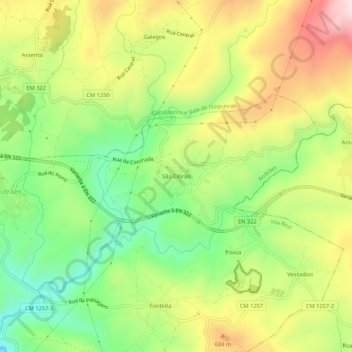 Carte topographique São Cibrão, altitude, relief