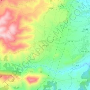 Carte topographique Yátova, altitude, relief
