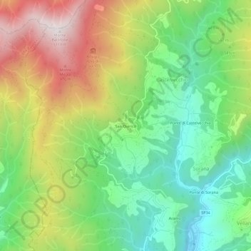 Carte topographique San Quirico, altitude, relief