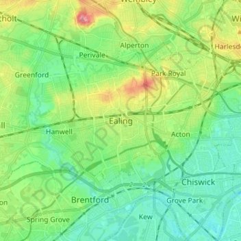 Carte topographique Ealing, altitude, relief