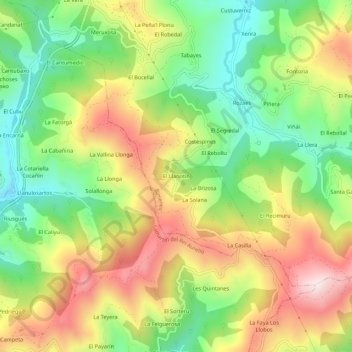 Carte topographique El Llanotín, altitude, relief