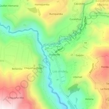 Carte topographique Duraznito, altitude, relief