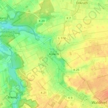 Carte topographique Amern, altitude, relief