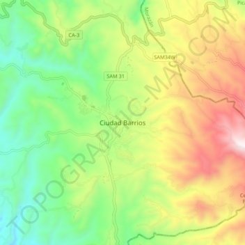 Carte topographique Ciudad Barrios, altitude, relief