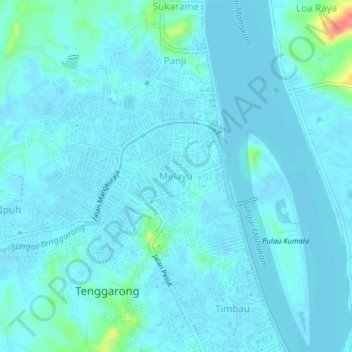 Carte topographique Melayu, altitude, relief