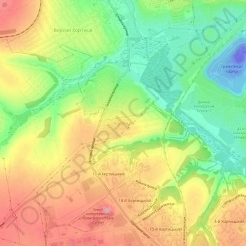 Carte topographique Khortytsia, altitude, relief