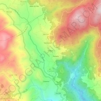 Carte topographique Frágua, altitude, relief