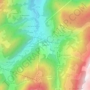 Carte topographique Les Envers, altitude, relief