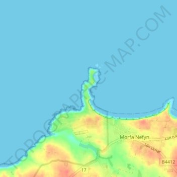 Carte topographique Porth Dinllaen, altitude, relief