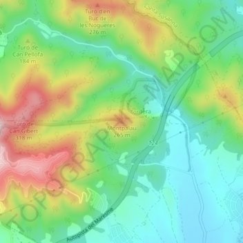 Carte topographique Montpalau, altitude, relief