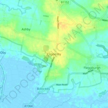 Carte topographique Clippesby, altitude, relief