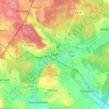 Carte topographique Lich, altitude, relief