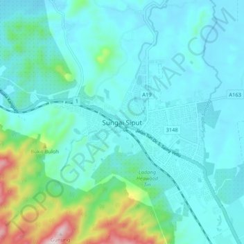 Carte topographique Sungai Siput, altitude, relief