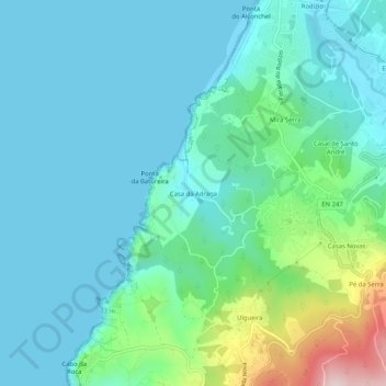 Carte topographique Casa da Adraga, altitude, relief