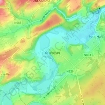 Carte topographique Grandhan, altitude, relief