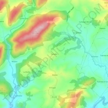 Carte topographique Parades, altitude, relief